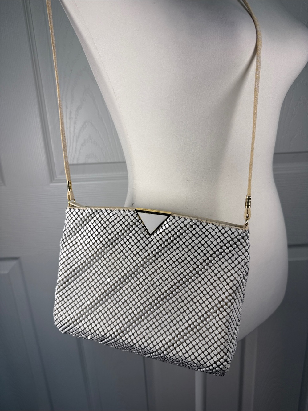 Boho White Mesh Beaded Crossbody Purse Y2K Festival Bridal Evening Cottage